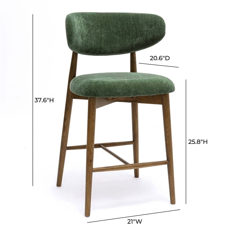 Zinea Forest Green Performance Textured Velvet Counter Stool