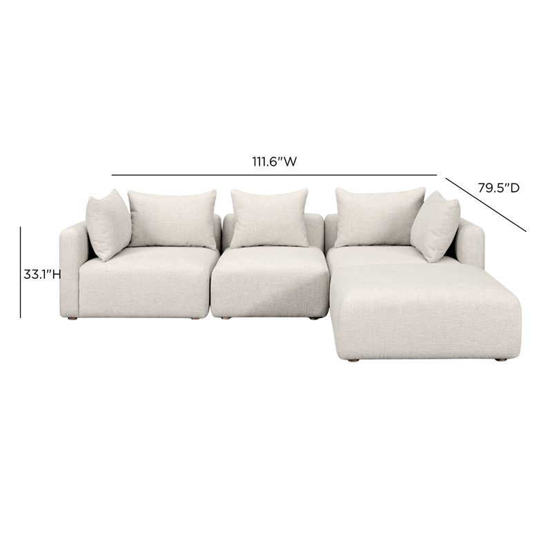 Hangover Cream Heavy Textured Fabric 4-Piece Modular Sectional