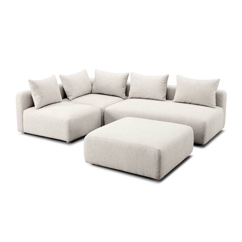 Hangover Cream Heavy Textured Fabric 4-Piece Modular Chaise Sectional