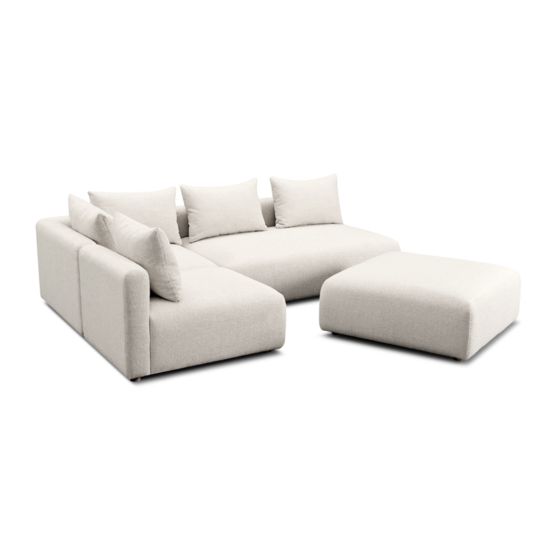 Hangover Cream Heavy Textured Fabric 4-Piece Modular Chaise Sectional