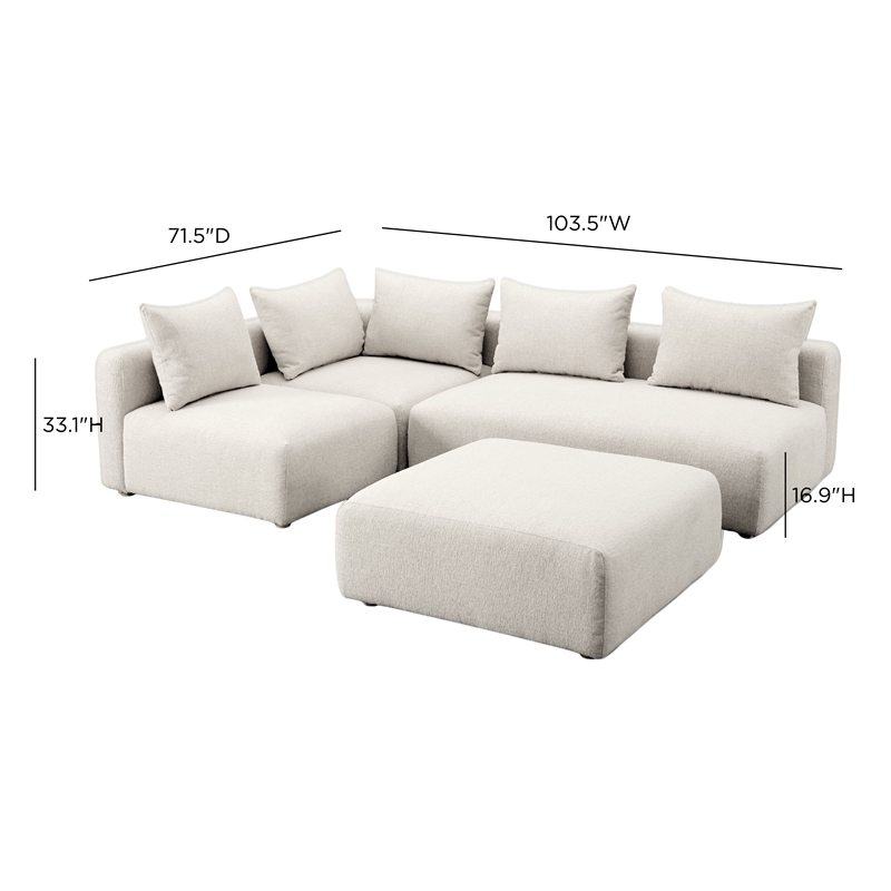 Hangover Cream Heavy Textured Fabric 4-Piece Modular Chaise Sectional