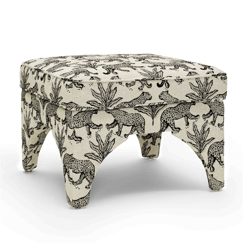 Raji Taupe Leopard Jacquard Ottoman