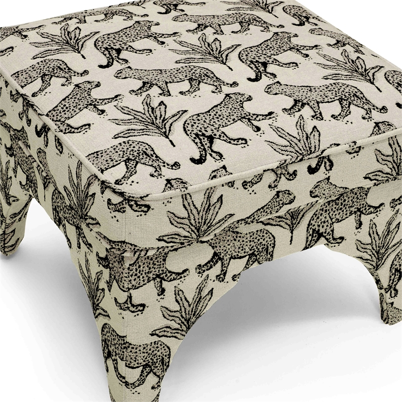 Raji Taupe Leopard Jacquard Ottoman
