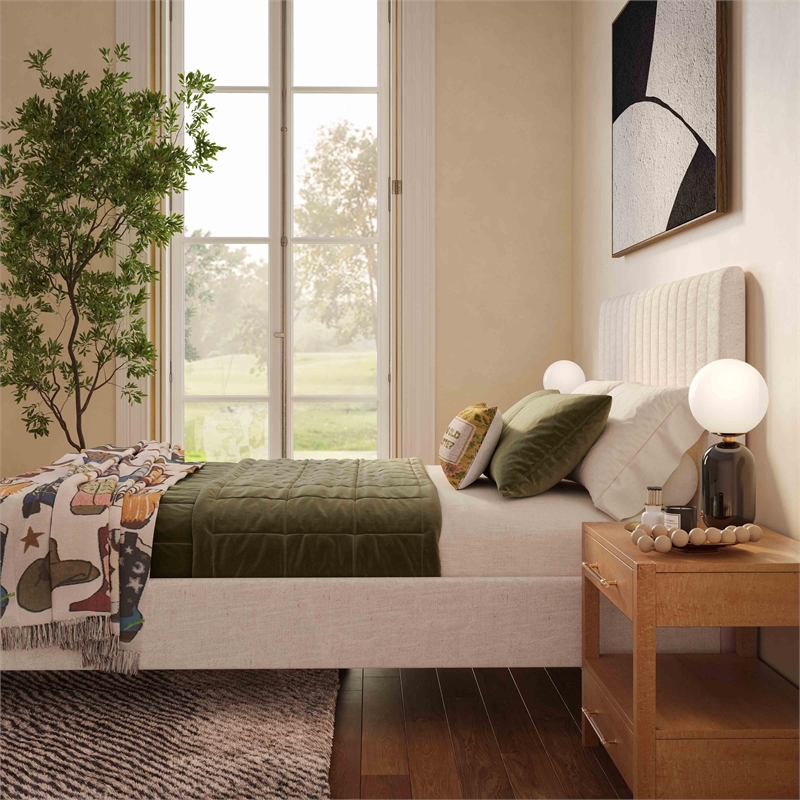 TOV Furniture Angela Natural Upcycled Linen Queen Bed