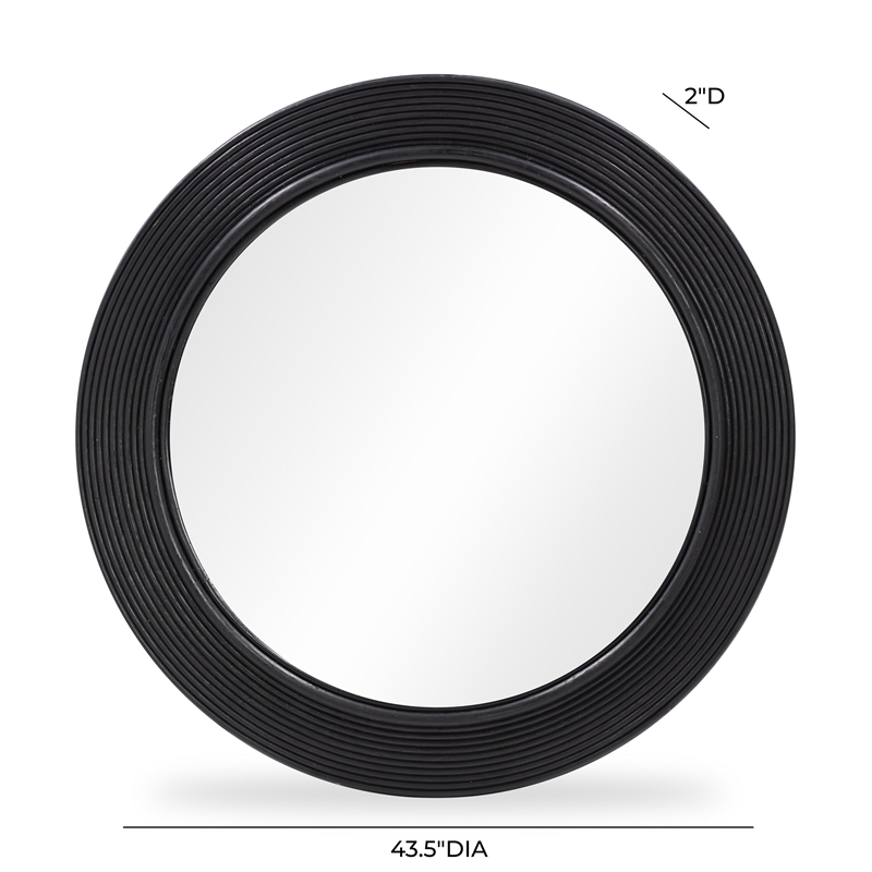Tanya Black Rattan Round Wall Mirror