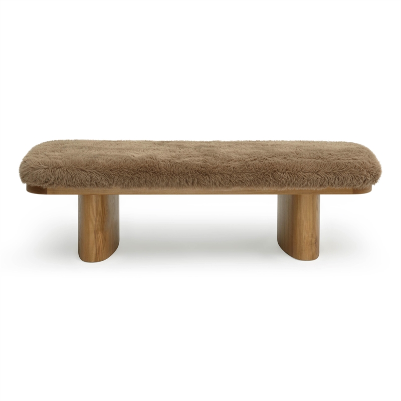 Ollie Taupe Straight Vegan Shearling Large Bench