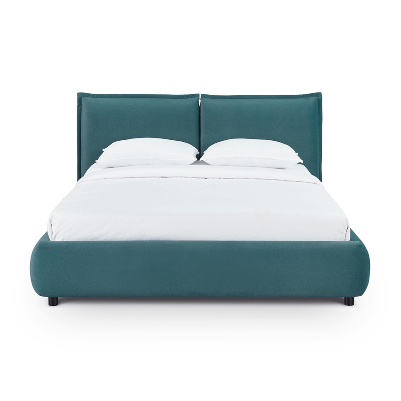 Mel Teal Faux Mohair Upholstered Queen Bed