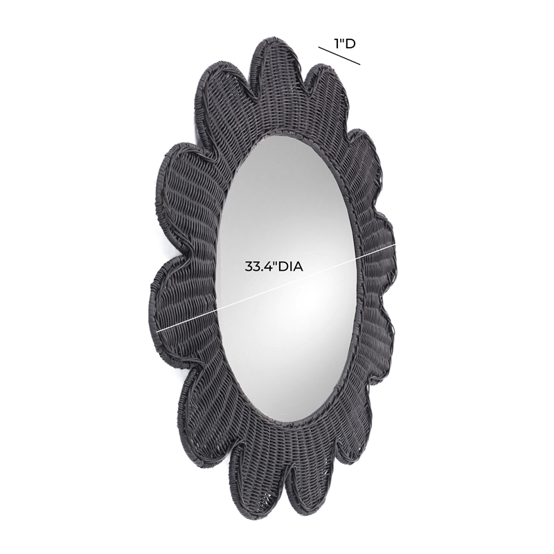 Coralie Black Rattan Round Mirror