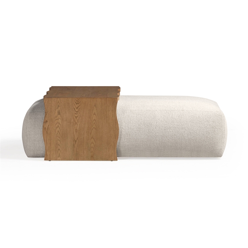 Spencer Cream Performance Basketweave Ottoman with Bridge Table