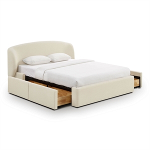 Corey Cream Upcycled Linen Queen Storage Bed