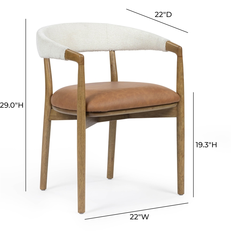 Vina Cognac Performance Vegan Leather and Cream Textured Weave Dining Chair