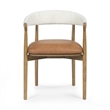 Vina Cognac Performance Vegan Leather and Cream Textured Weave Dining Chair