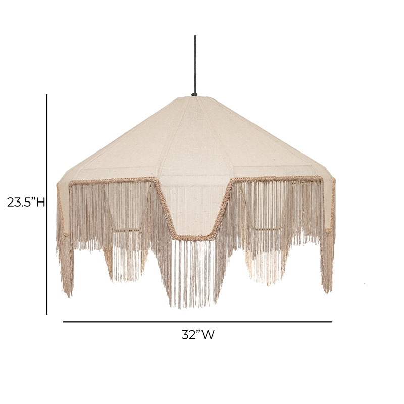 Buchanan Natural Fabric Fringed Angled Pendant Light