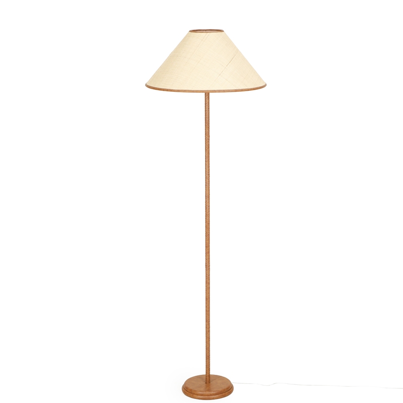 Keria Natural Vegan Leather and Raffia Designer Floor Lamp