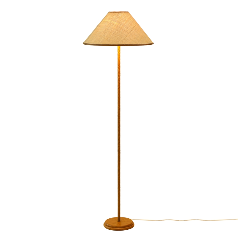 Keria Natural Vegan Leather and Raffia Designer Floor Lamp