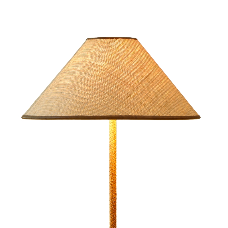 Keria Natural Vegan Leather and Raffia Designer Floor Lamp