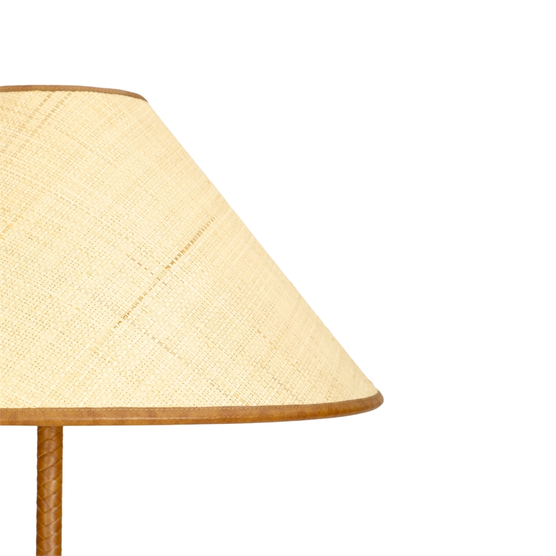 Keria Natural Vegan Leather and Raffia Designer Floor Lamp