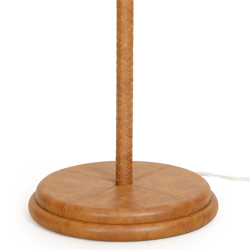 Keria Natural Vegan Leather and Raffia Designer Floor Lamp