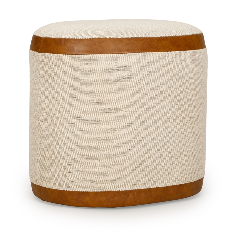 Huche Cotton Jute and Vegan Leather Oval Ottoman
