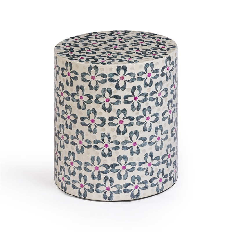 Lorna Stool in Aqua Floral Capiz Shell Motif
