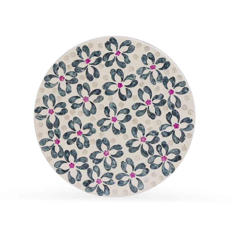 Lorna Stool in Aqua Floral Capiz Shell Motif