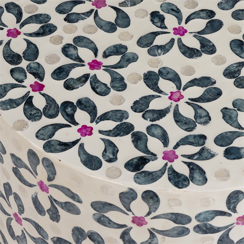 Lorna Stool in Aqua Floral Capiz Shell Motif