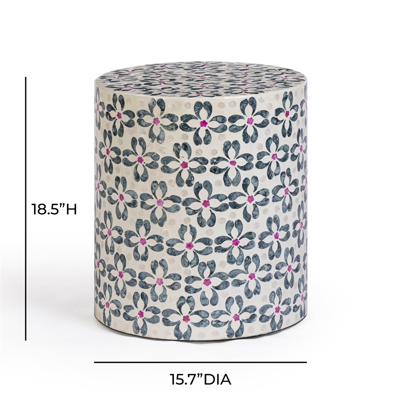 Lorna Stool in Aqua Floral Capiz Shell Motif