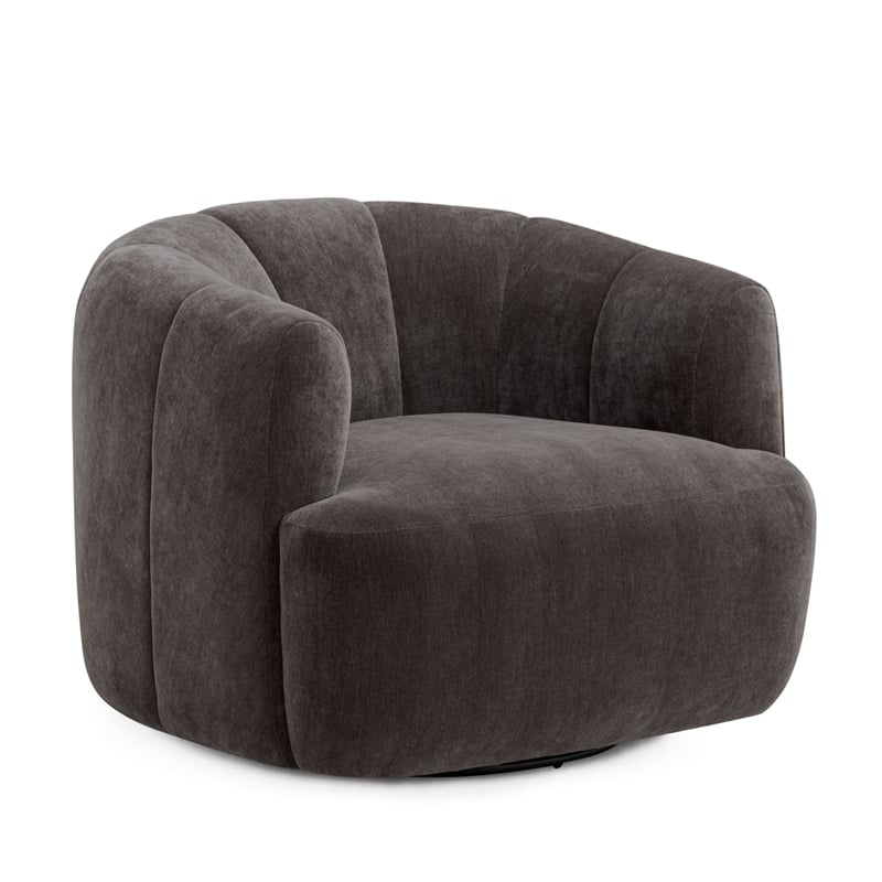 Jasmine Storm Grey Upcycled Chenille Swivel Accent Chair