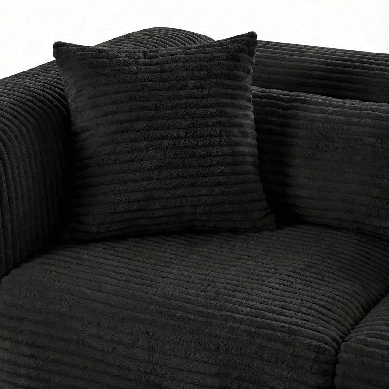 Tarra 4-Piece Fluffy Oversized Black Corduroy Modular U-Sectional