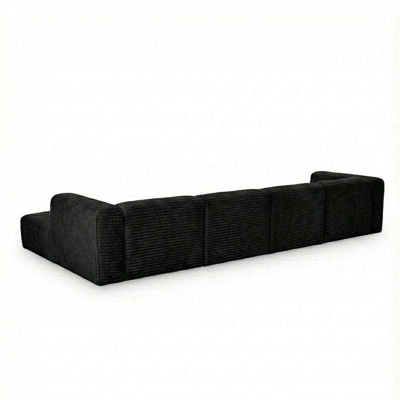 Tarra 4-Piece Fluffy Oversized Black Corduroy Modular U-Sectional