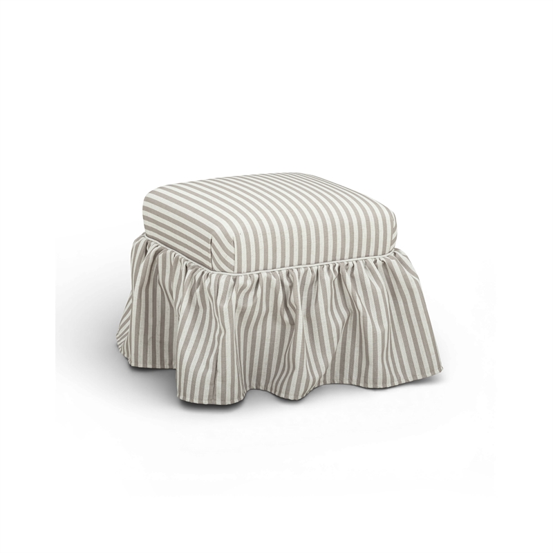 TOV Furniture Gertrude Striped Khaki Linen Ottoman