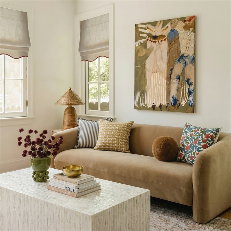 Green Striped Linen Accent Pillow