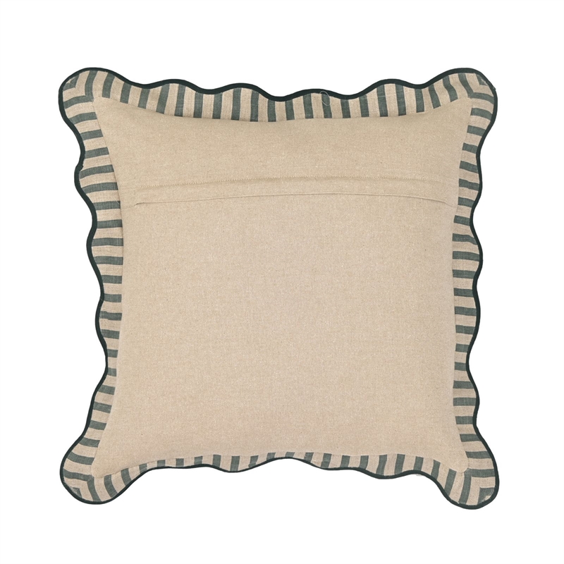 Green Striped Linen Accent Pillow