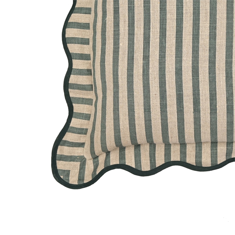 Green Striped Linen Accent Pillow