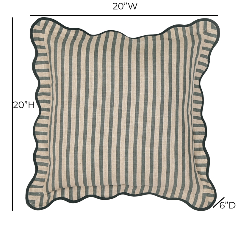 Green Striped Linen Accent Pillow