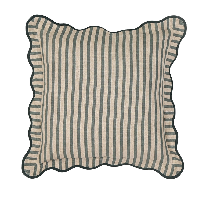 Green Striped Linen Accent Pillow