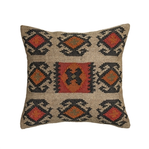 Terra &quotClay&quot 20 inch  Square Wool and Jute Kilim Throw Pillow