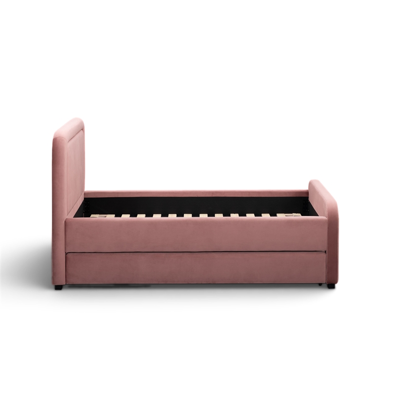 Briella Salmon Velvet Trundle Bed