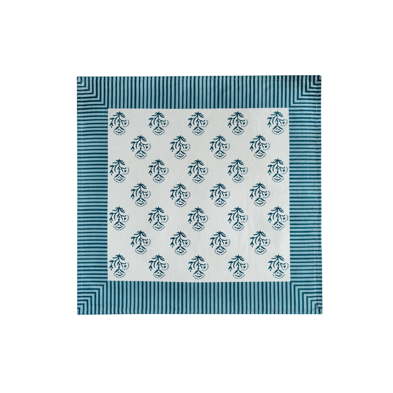 Crissy Cotton Canvas Printed Napkins - Set of 4 - Blue Vintage Floral