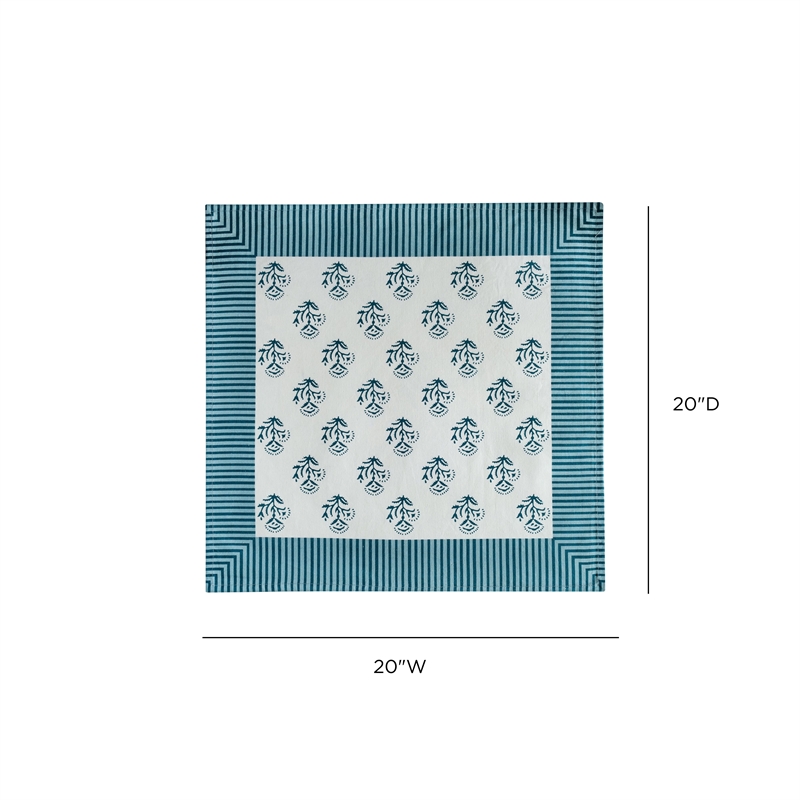 Crissy Cotton Canvas Printed Napkins - Set of 4 - Blue Vintage Floral