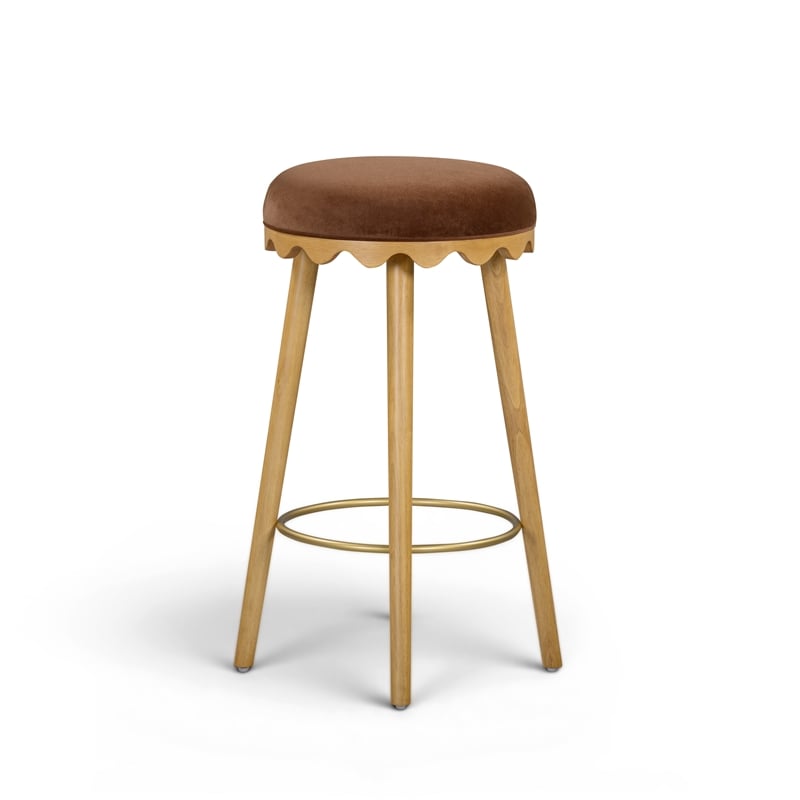 Oodle Bronze Performance Vegan Mohair Natural Bar Stool