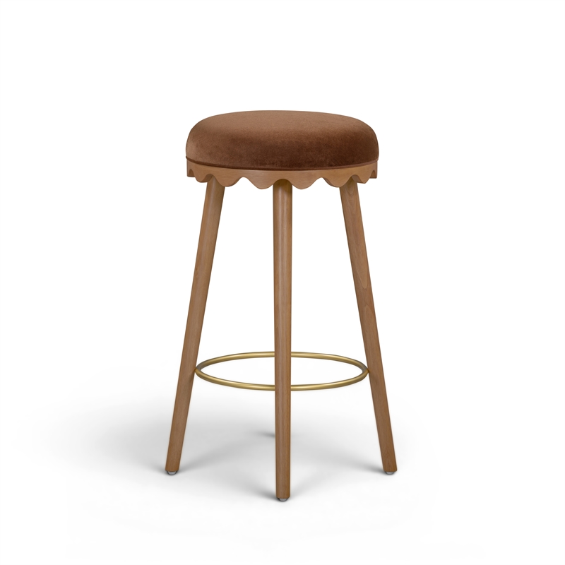 Oodle Bronze Performance Vegan Mohair Light Walnut Bar Stool