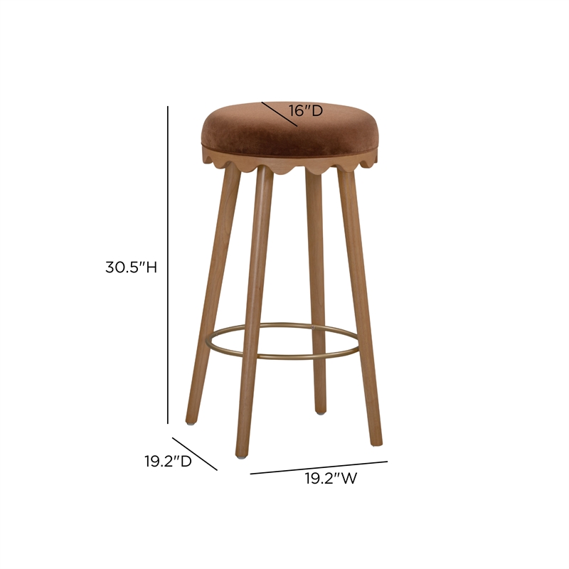 Oodle Bronze Performance Vegan Mohair Light Walnut Bar Stool