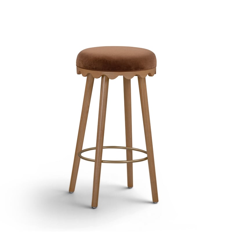 Oodle Bronze Performance Vegan Mohair Light Walnut Bar Stool