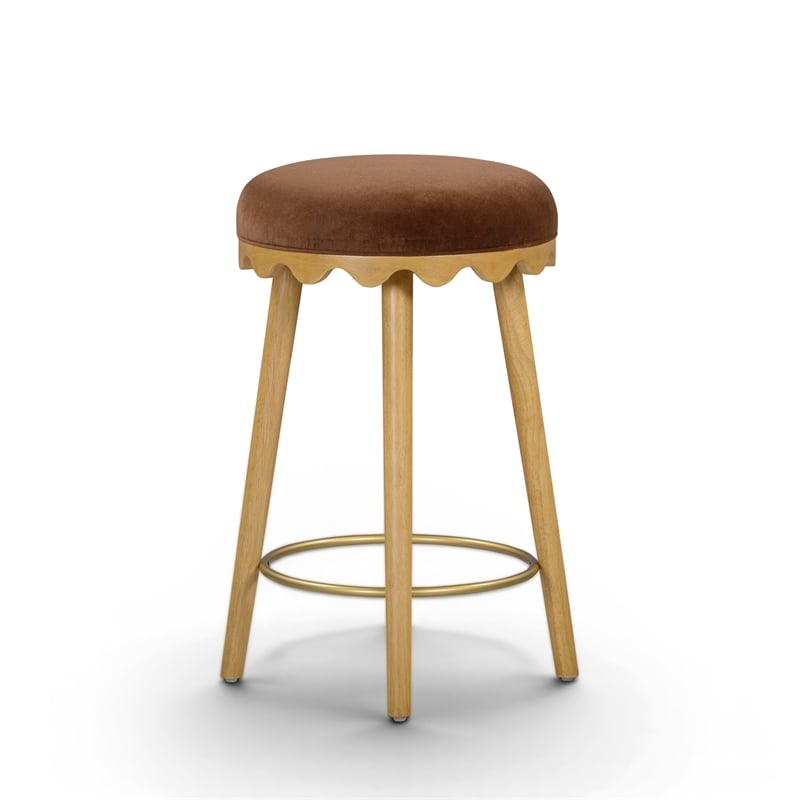 Oodle Bronze Performance Vegan Mohair Natural Counter Stool