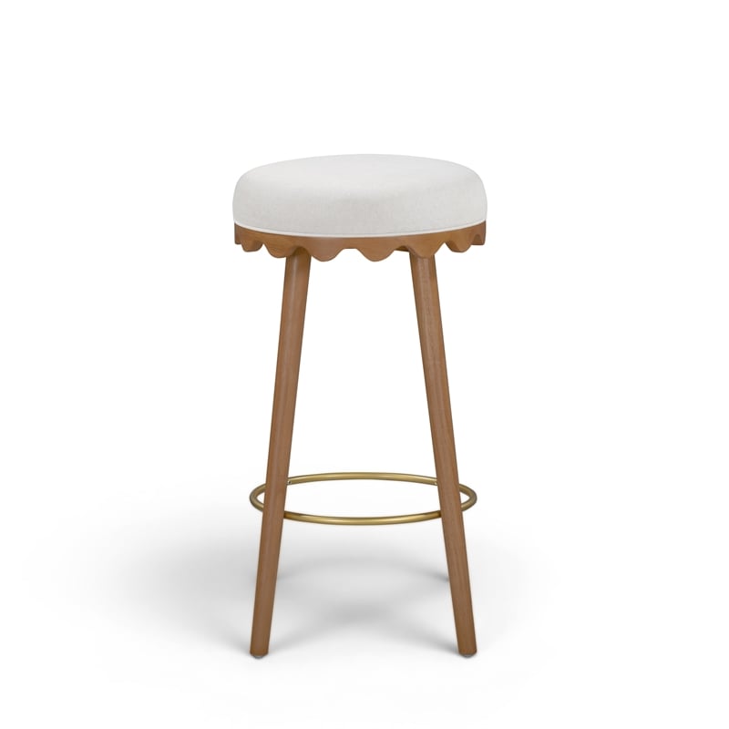 Oodle Cream Performance Vegan Mohair Light Walnut Bar Stool