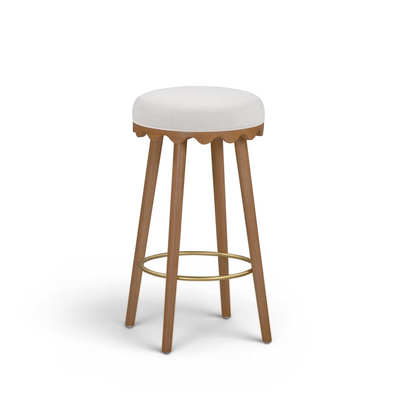 Oodle Cream Performance Vegan Mohair Light Walnut Bar Stool