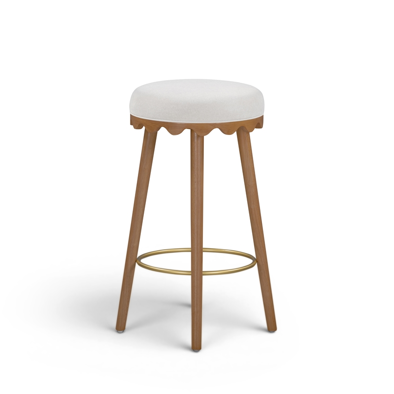 Oodle Cream Performance Vegan Mohair Light Walnut Bar Stool