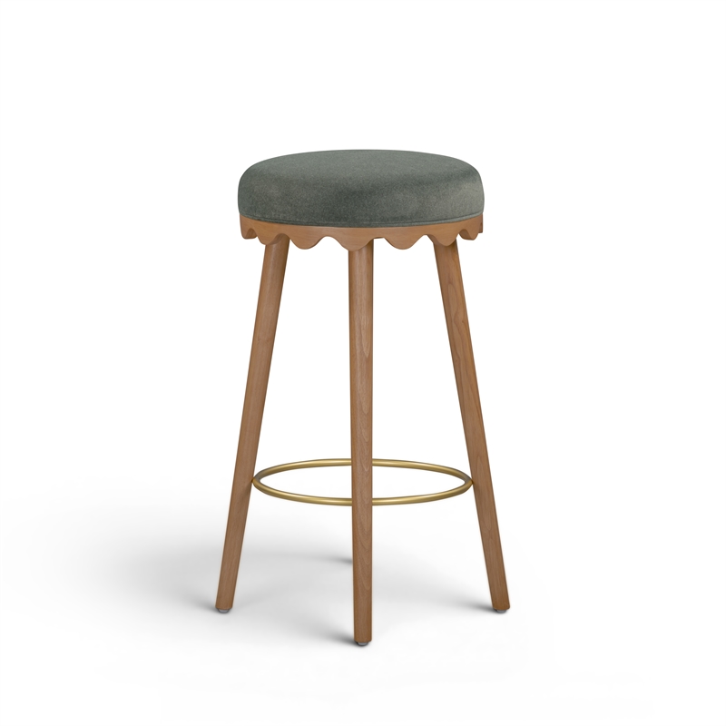 Oodle Green Performance Vegan Mohair Light Walnut Bar Stool