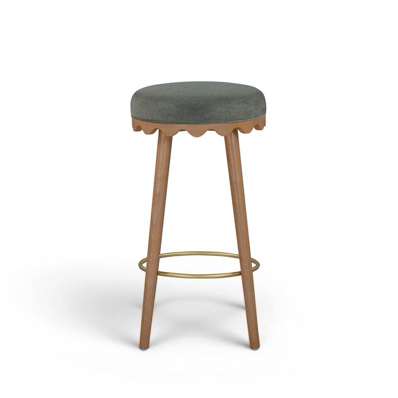 Oodle Green Performance Vegan Mohair Light Walnut Bar Stool